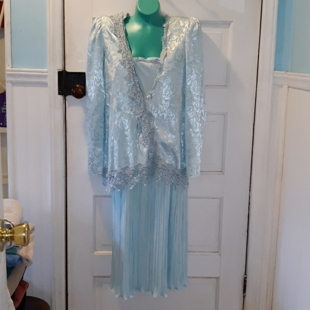 Vintage ladies 1970s blue dress set Mother bride